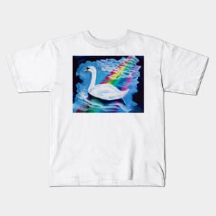 Rainbow Swan In The Dark Kids T-Shirt